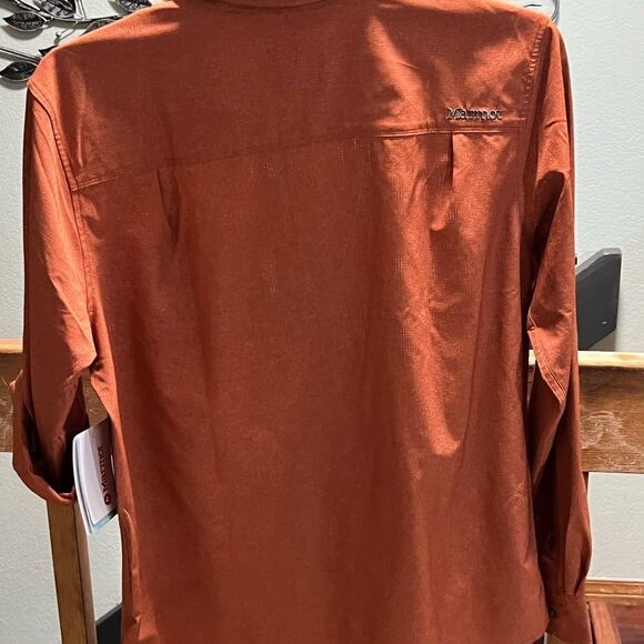 NWT Marmot  Men's Rust  Adjustable Sleeves, Button Down Medium Shirt #221 - Picture 4 of 5